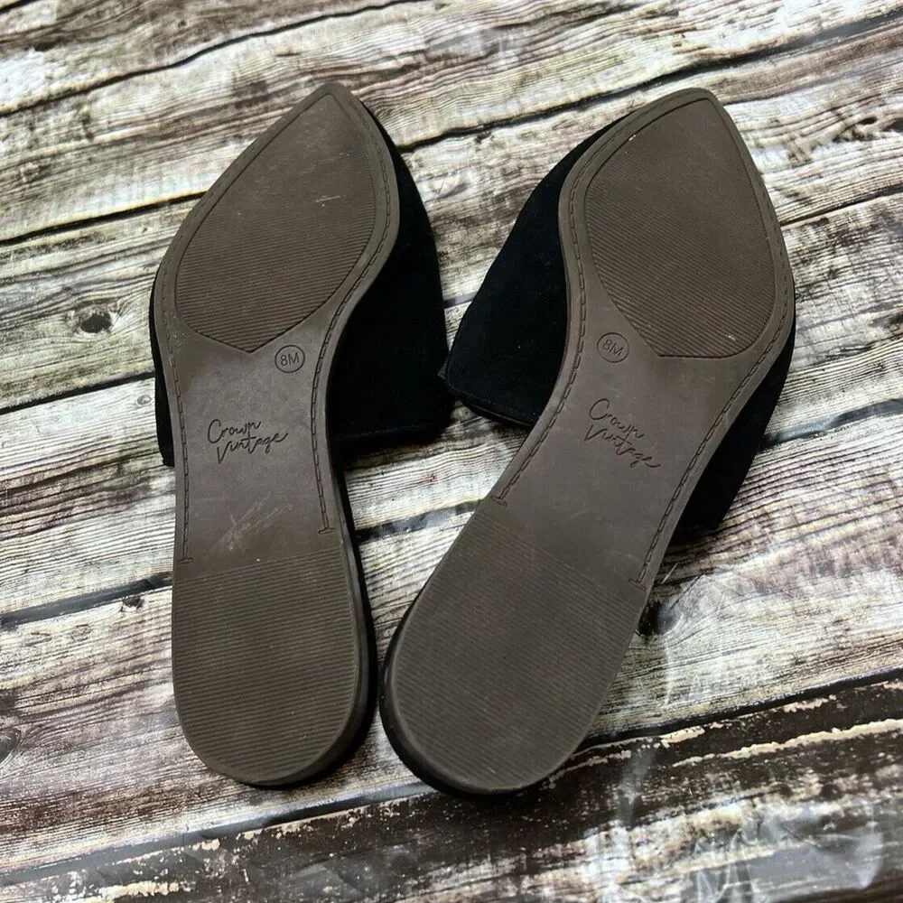 Crown Vintage Black Slip On Low Heel Pointed Toe Shoes Women's Size 8